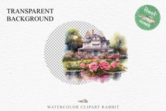 Cute Victorian Cottage Lake House Clipart Garden Flowers PNG Nursery wall art card making collage printable files xmas decor junk journal sublimation files