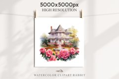 Cute Victorian Cottage Lake House Clipart Garden Flowers PNG Nursery wall art card making collage printable files xmas decor junk journal sublimation files