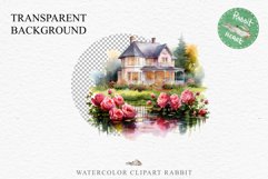 Cute Victorian Cottage Lake House Clipart Garden Flowers PNG Nursery wall art card making collage printable files xmas decor junk journal sublimation files