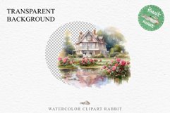 Cute Victorian Cottage Lake House Clipart Garden Flowers PNG Nursery wall art card making collage printable files xmas decor junk journal sublimation files