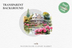 Cute Victorian Cottage Lake House Clipart Garden Flowers PNG Nursery wall art card making collage printable files xmas decor junk journal sublimation files