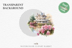 Cute Victorian Cottage Lake House Clipart Garden Flowers PNG Nursery wall art card making collage printable files xmas decor junk journal sublimation files