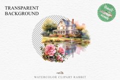 Cute Victorian Cottage Lake House Clipart Garden Flowers PNG Nursery wall art card making collage printable files xmas decor junk journal sublimation files