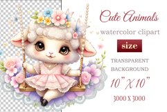 Cute baby zebra clipart on flower-decorated swings in soft pastel hues. Perfect for children&#039;s books, educational materials, websites, and nursery decor. Watercolor and digital painting blend. Ideal for adding a magical touch to kids&#039; content
