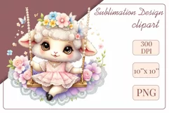 Cute baby zebra clipart on flower-decorated swings in soft pastel hues. Perfect for children's books, educational materials, websites, and nursery decor. Watercolor and digital painting blend. Ideal for adding a magical touch to kids' content