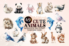 Cute Watercolor Animals Clipart Adorable Forest Bundle 49 Product Image 1