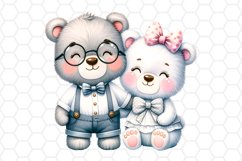 Cute Watercolor Bear Couple Clipart Valentine Sublimation