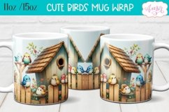 Cute watercolor birds mug wrap for sublimation 15oz 11oz Product Image 1