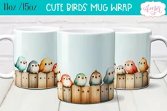 Cute watercolor birds mug wrap for sublimation 15oz 11oz Product Image 1
