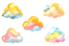 Cute Watercolor Cartoon Clouds Clipart Set PNG Product Image 3