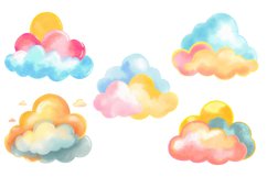 Cute Watercolor Cartoon Clouds Clipart Set PNG Product Image 6