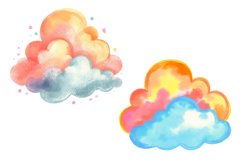 Cute Watercolor Cartoon Clouds Clipart Set PNG Product Image 7