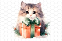 Cute Watercolor Christmas Cat Clipart Sublimation
