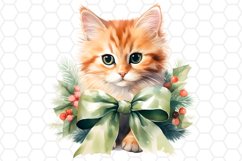 Cute Watercolor Christmas Cat Clipart Sublimation