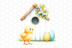 Cute Watercolor Easter Chick House Clipart Sublimation PNG