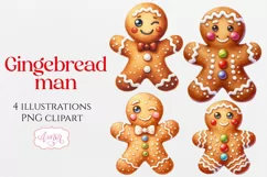 Cute watercolor gingerbread man cookies PNG clipart Product Image 1