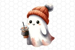 Cute Watercolor Halloween Ghost Clipart Sublimation PNG