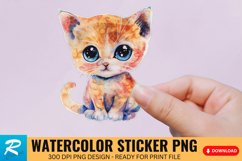Cute Watercolor Kitten Sticker Clipart, Sticker PNG Clipart Product Image 1