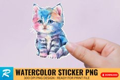 Cute Watercolor Kitten Sticker Clipart, Sticker PNG Clipart Product Image 1