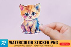 Cute Watercolor Kitten Sticker Clipart, Sticker PNG Clipart Product Image 1