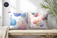 Watercolor Kittens with Yarn Balls Seamless Digital Paper Product Image 2