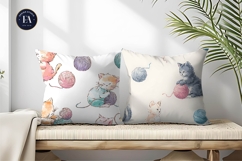 Kittens Playing Yarn Balls Watercolor Seamless Digital Paper Product Image 2