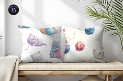 Watercolor Yarn Ball Kittens Playful Cats Digital Paper Product Image 2