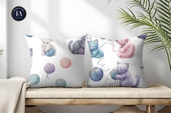 Watercolor Kittens with Yarn Balls Seamless Digital Paper Product Image 2