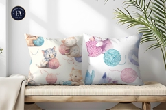 Seamless Watercolor Kittens with Yarn Balls Digital Paper Product Image 2