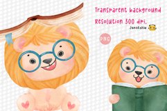 watercolor back to school clipart, student lion animal set Product Image 4