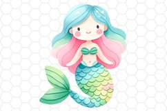 Cute Watercolor Mermaid Clipart Sublimation PNG