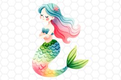 Cute Watercolor Mermaid Clipart Sublimation PNG