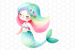 Cute Watercolor Mermaid Clipart Sublimation PNG