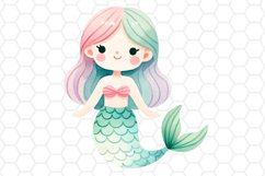 Cute Watercolor Mermaid Clipart Sublimation PNG
