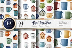 Mugs Shaped Like Tiny Houses Seamless Digital Paper Product Image 1