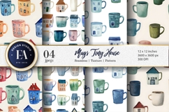 House Shaped Mug Watercolor Seamless Art Digital Paper Product Image 1
