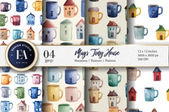 Mugs Shaped Like Tiny Houses Seamless Digital Paper Product Image 1