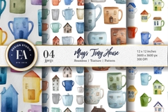 Mugs Shaped Like Tiny Houses Seamless Digital Paper Product Image 1