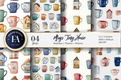 Cute Watercolor Mugs Tiny House Seamless Digital Paper Product Image 1