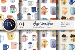 Hand-Painted Tiny House Mugs Digital Paper Product Image 1