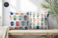 House Shaped Mug Watercolor Seamless Art Digital Paper Product Image 2