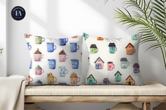 Hand-Painted Tiny House Mugs Digital Paper Product Image 2