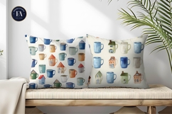 Hand-Painted Tiny House Mugs Digital Paper Product Image 2
