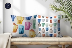 Mugs Shaped Like Tiny Houses Seamless Digital Paper Product Image 2