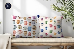 House Shaped Mug Watercolor Seamless Art Digital Paper Product Image 2