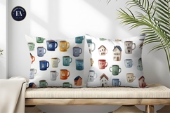 Mugs Shaped Like Tiny Houses Seamless Digital Paper Product Image 2