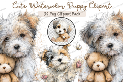 Cute Watercolor Puppy Clipart PNG Bundle,Adorable Dog Product Image 1