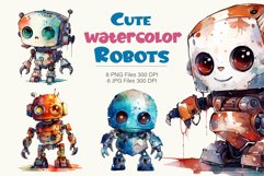 Cute Watercolor Robots. TShirt Sticker. Product Image 1