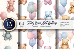 Pastel Teddy Bears with Balloons Seamless Digital Paper Product Image 1