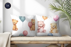 Hand-Painted Teddy Bears Balloons Watercolor Digital Paper Product Image 2